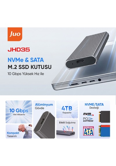 Juo Jhd35 M.2 Sata Ve Nvme Ssd Dual Protocol Disk Kutusu Type-c Usb 3.1 10gbps Alüminyum 4tb Destekli Harici Ssd Disk Kutusu