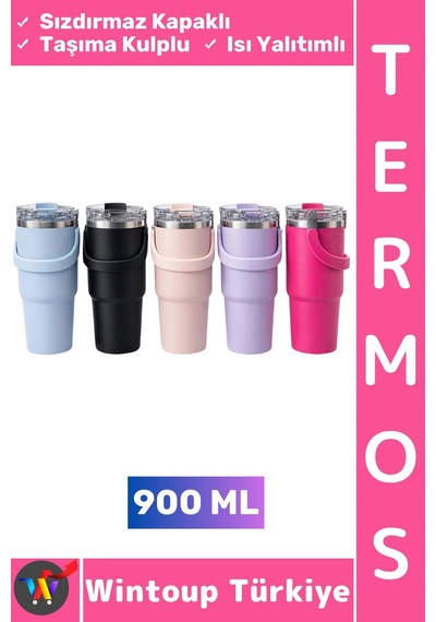 Termos Gündelik Kamp Outdoor Piknik Sızdırmaz Kapak Isı Yalıtımlı Taşıma Kulplu Mug Termos 900 Ml Çok Renkli