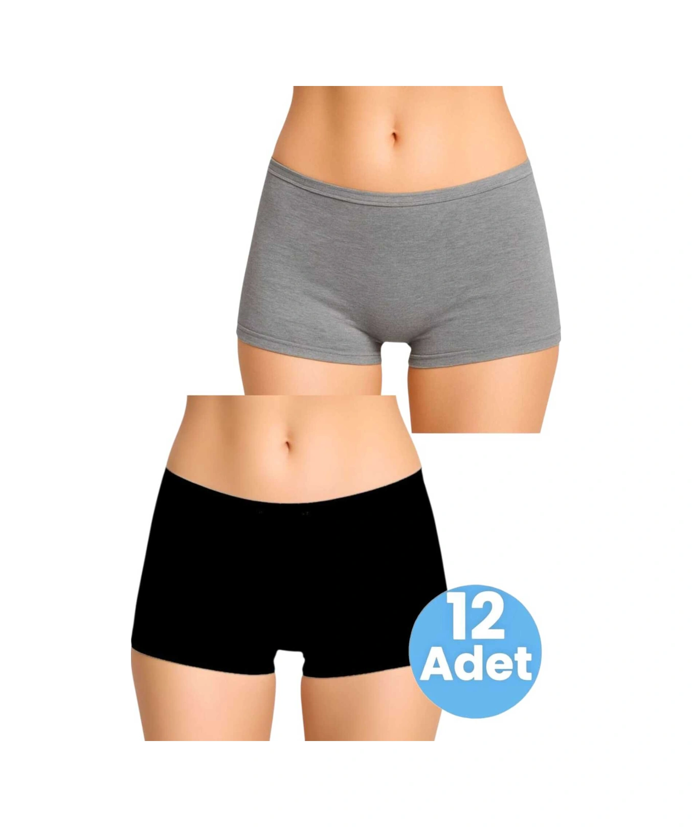 Tezzgelsin Kadın Pamuklu Likralı Boxer Külot 2'li Set Gri - Siyah