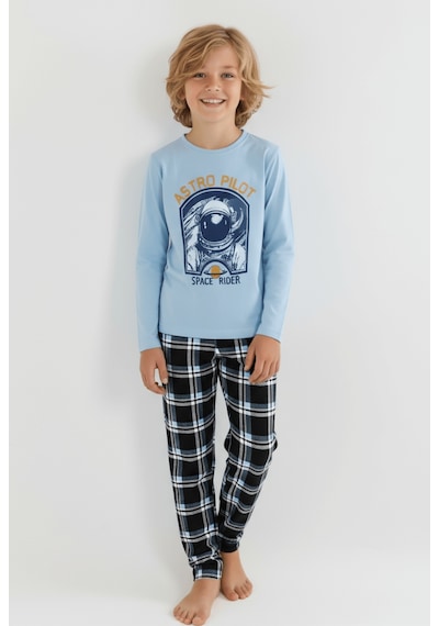 Vitmo Erkek Çocuk Uzun Kollu %100 Pamuklu Pijama Takımı Astro Pilot Mavi