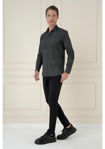 Efor Slim Fit Baskılı %100 Pamuk Spor Lacivert Gömlek G 1588 Lacivert