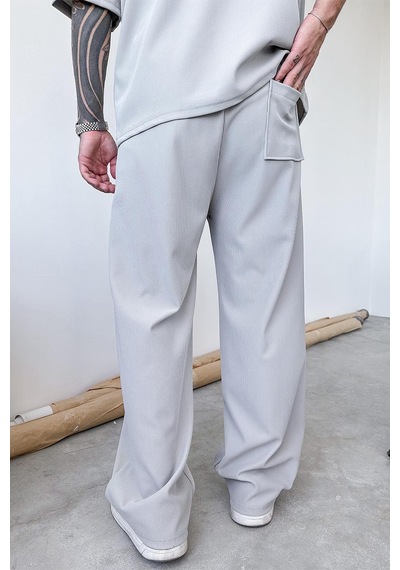 Gri İnce Fitilli Baggy Pantolon Gri