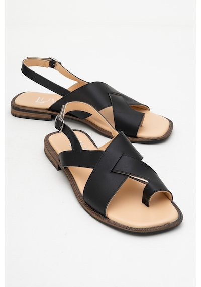 Luvishoes Luvi Shoes Louna Siyah Cilt Hakiki Deri Parmak Arası Kadın Sandalet Siyah Deri