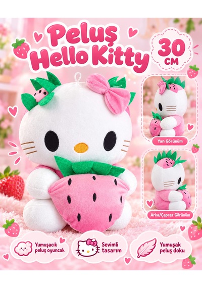 Oyuncak Hello Kitty Peluş Orta Boy Yumuşak Sevimli Hediyelik Oyun Arkadaşı 30 Cm Pembe