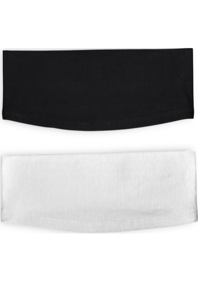 Loggia 2 Adet Kaymayan Silikonlu Bandana Bone Siyah Beyaz - Kadın Tesettür Kaymaz - Sportif Saç Bandı Siyah - Beyaz