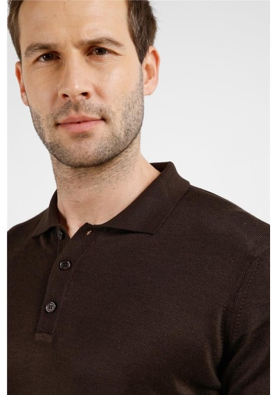 İmza Kahverengi Polo Yaka Cepsiz Comfort Fit Classic Pamuklu Triko Kazak 1012255155 Kahverengi