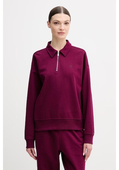 Calvin Klein Ls Archıve Terry 1/4 Zıp Polo Sw-12967 Mor