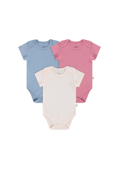 Civil Baby 3 Lü Basıc Kısa Kol 0-36 Ay Çıtçıtlı Badi - Pudra Açık Pudra