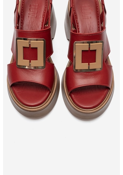 Luvi Shoes Lucıa Kırmızı Tokalı Hakiki Deri Kadın Dolgu Topuklu Sandalet