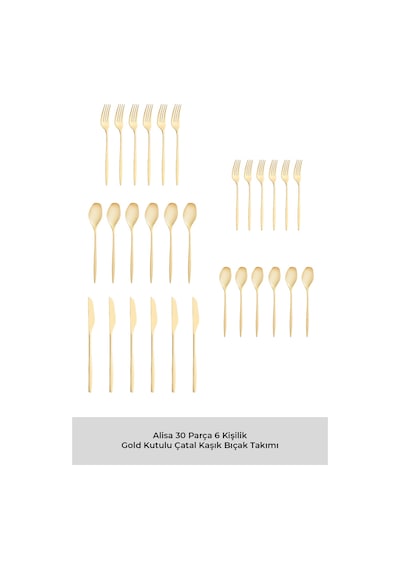 Emsan Alisa 30 Parça 6 Kişilik Parlak Gold Kutulu Çatal Kaşık Bıçak Takımı Gold