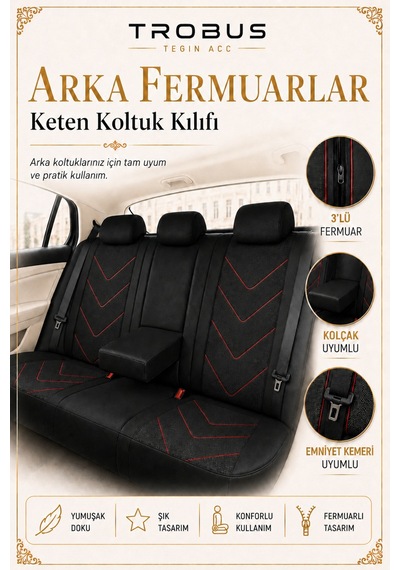 Hyundai I10 2007 Sonrası Uyumlu Leosport Serisi Ortopedik Keten Oto Koltuk Kılıfı Siyah Kırmızı