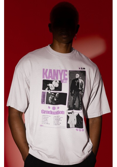 Sevbano Kanye West Rapper Şarkıcı Ön Baskılı Unisex Oversize Tişört Beyaz