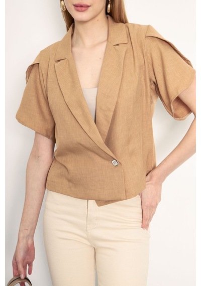 Armonika Kadın Camel Kolu Yırtmaç Detaylı Crop Kısa Kol Ceket Arm-24y001048