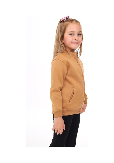 Toontoy Kız Çocuk Dik Yaka Fermuarlı Yarım Düşük Omuz Örme Hırka - 2 İplik Şardonlu Kahverengi Toontoy Kız Çocuk Dik Yaka Fermuarlı Yarım Düşük Omuz Örme Hırka - 2 İplik Şardonlu Kahverengi