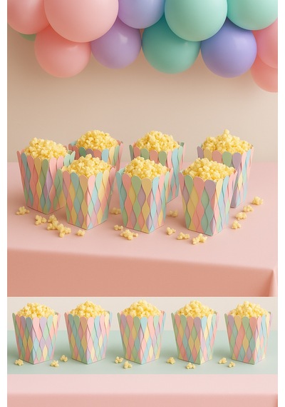 Mısır Kutusu Pop Corn Kutusu Dalgalı Makaron Desenli / 8 Parça