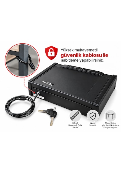 X-BAY XB-1000 Parmak İzli Dijital Çelik Tabanca ve Değerli Eşya Kasası