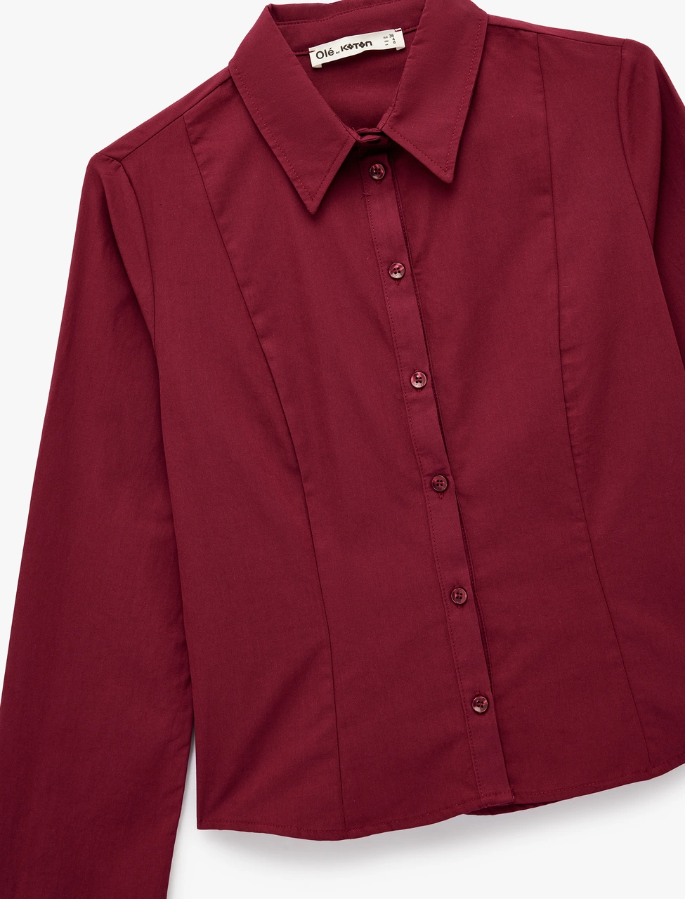 Koton Pamuklu Uzun Kollu Slim Fit Düğmeli Klasik Yaka Gömlek Bordo 6wal60067ıw Bordo