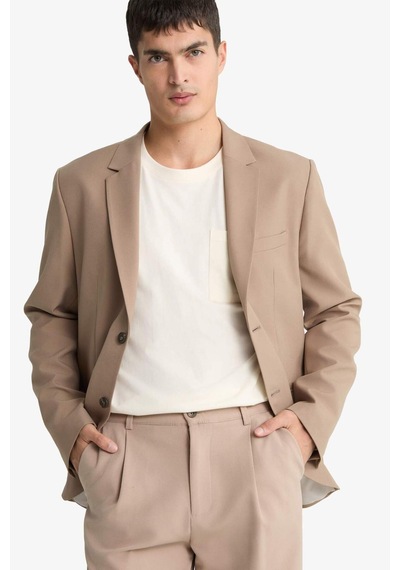 Defacto Slim Fit Dar Kesim Twill Düğmeli Blazer Ceket F7232ax25aubg404 Bej