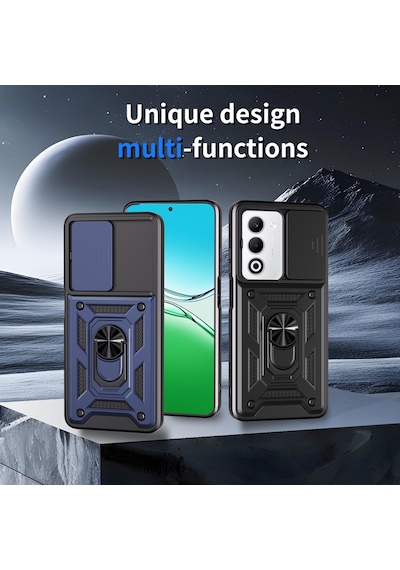 Teleplus Oppo A5 5g Kılıf Magnetik Standlı Kamera Korumalı Slide Sürgülü Cover Kapak Siyah