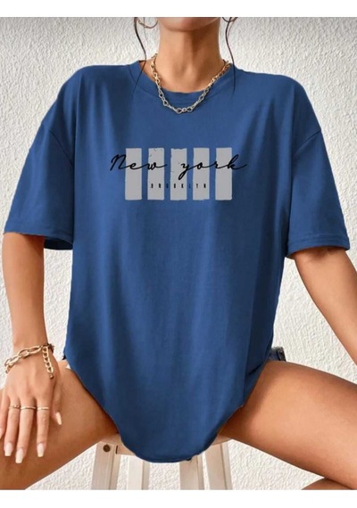 Kozia Outdoors Malkoçbey Newyork Broklıyn Baskılı Overisze Unisex Basic T-shirt Lacivert