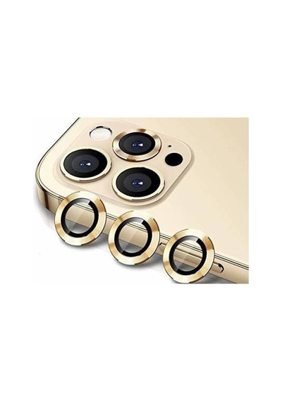 Apple Uyumlu iPhone 12 Pro Max Metal Çerçeveli 3'lü Kamera Lens Koruyucu-gold