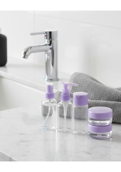 5 Parça Seyahat Banyo Seti 30 Ml Şeffaf Taşınabilir Şişe Seti - Lisinya Mor