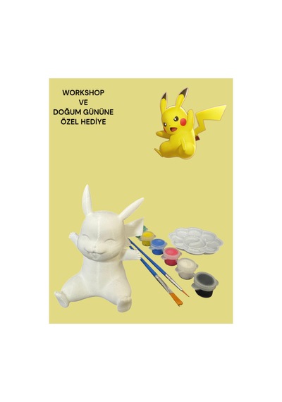 3d Pikachu Figür Boyama Seti - Kendin Boya Hobi Ve Etkinlik Seti - Akrilik Boya + 2 Fırça