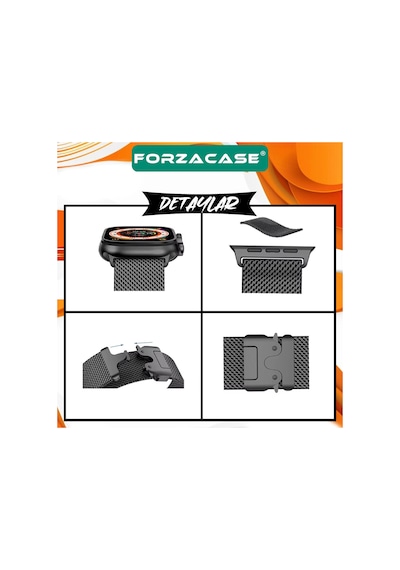 Forzacase Apple Uyumlu  Watch 7 45mm İle Mekanizmalı Metal Hasır Kordon Kayış - Fc864 Siyah