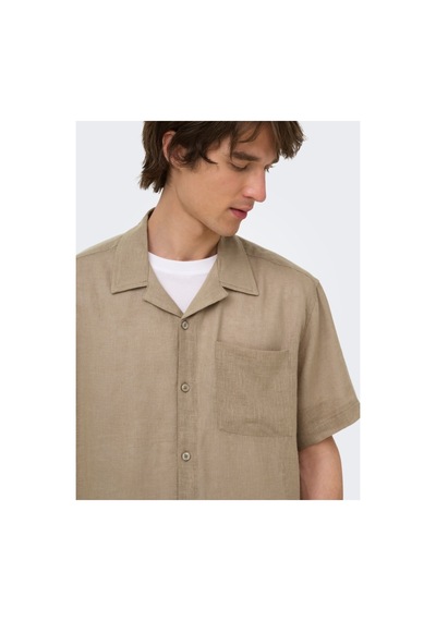 Only & Sons Onslaurence Lınen Resort Collar Ss Noos Erkek Gri Gömlek - 22036242 Chinchilla