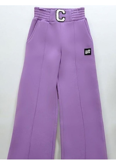 Zekids Kız Çocuk Bel Lastikli Bol Paça Dikişli Pantolon-14375 Lila