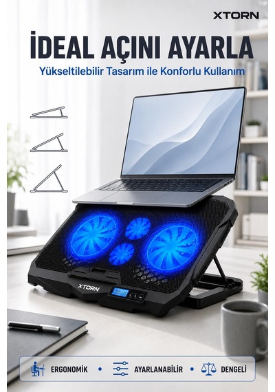 Torn Laptop Soğutucu 4 Fanlı Lcd Kontrol Panel Ayarlanabilir Dizüstü Bilgisayar Soğutma Fanı