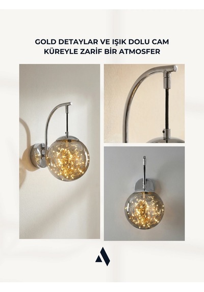 Glow Cam Peri Led Aplik Gold & Gümüş Gövde, Dekoratif Duvar Aydınlatma Gümüş