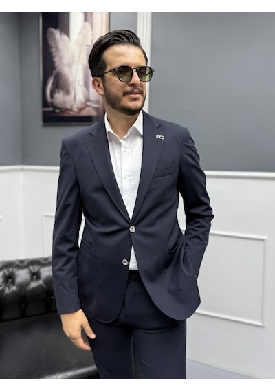 Avni Ceylan Signature Stil Tek Düğme Kırışmaz Ceket Lacivert