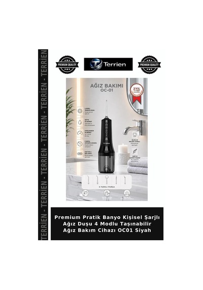Premium Pratik Banyo Kişisel Şarjlı Ağız Duşu 4 Modlu Taşınabilir Ağız Bakım Cihazı Oc01 Siyah