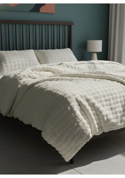 Diamond 3 Parça Bubble Kürk Comforter Set, Çift Kişilik Yorgan Seti 220x240 -krem Krem
