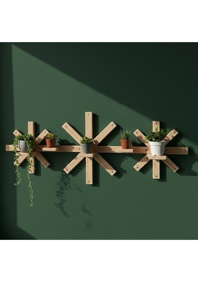 Modern Yıldız Tasarım Masif Ahşap Duvar Rafı - 100x25 Cm Ham Ahşap Dekoratif Raf Bej