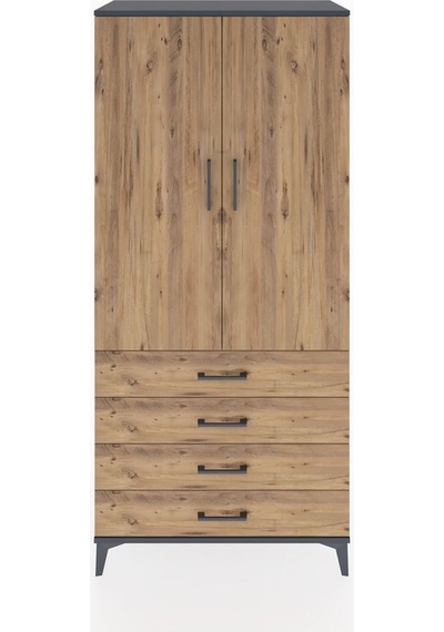 Hyperion Dolap 4 Raflı 4 Çekmeceli 2 Kapaklı 88x44x195 Antras... Antrasit
