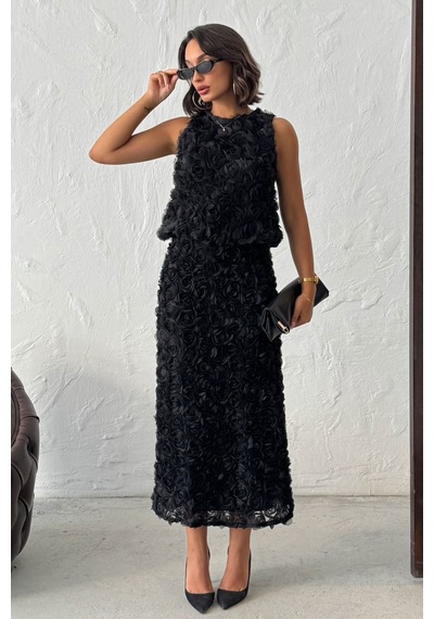 Verymoda Gül Süzüneli Kolsuz Bluz F1989 Siyah