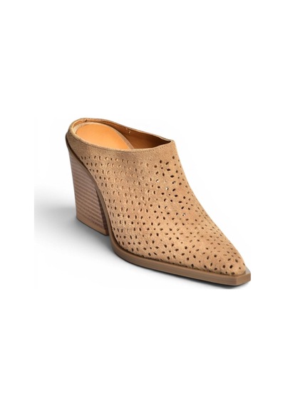 Fox Shoes Y654930702 Vizon Hakiki Deri Süet Western Topuklu Kadın Terlik