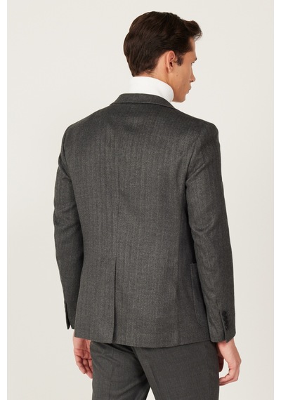 AC&Co / Altınyıldız Classics Erkek Antrasit Slim Fit Dar Kesim Mono Yaka Desenli Yünlü Ceket AC&Co / Altınyıldız Classics Erkek Antrasit Slim Fit Dar Kesim Mono Yaka Desenli Yünlü Ceket