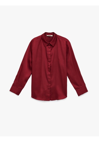 Koton Regular Fit Uzun Kollu Klasik Yaka Saten Gömlek Bordo 6wak60001ew Bordo
