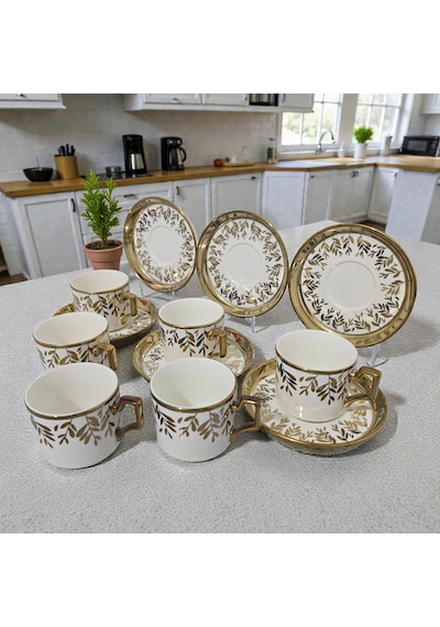 Sudedi Home Beyaz Gold Desenli 6 Kişilik Fincan Takımı Çok Renkli