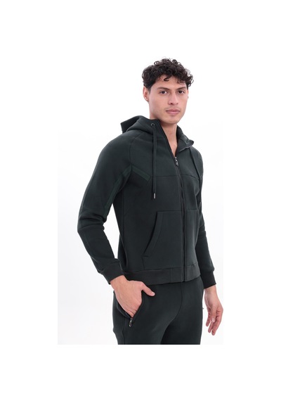 Rowinger 3 İplik Kalın Dokulu Parçalı Görünümlü Kapüşonlu Tam Fermuarlı Erkek Sweatshirt Darkgreen Rowinger 3 İplik Kalın Dokulu Parçalı Görünümlü Kapüşonlu Tam Fermuarlı Erkek Sweatshirt Darkgreen