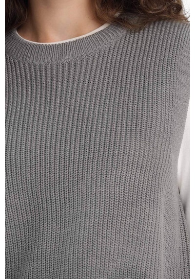 Defacto Oversize Geniş Kalıp Bisiklet Yaka Yelek S0375az25wngr90 Gri