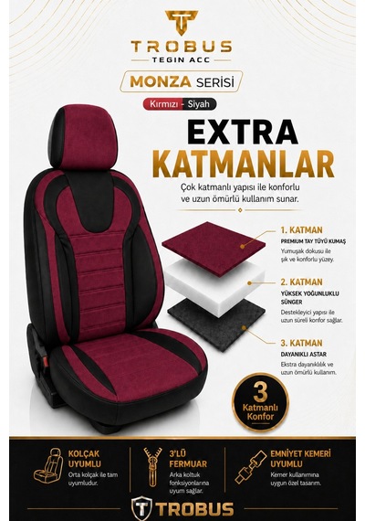 Mitsubishi Asx 2010+ Uyumlu Monza Serisi Tay Tüyü Oto Koltuk Kılıfı Bordo Siyah