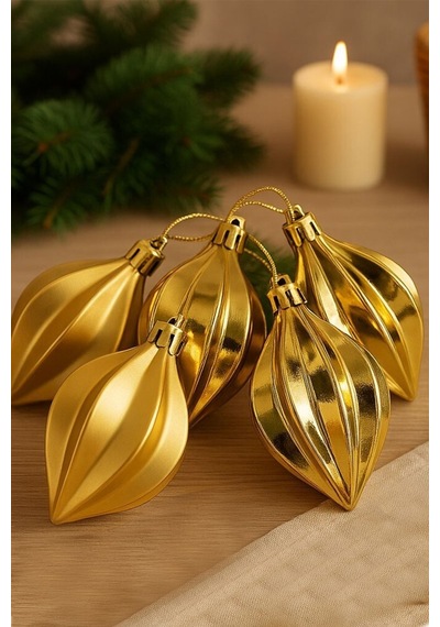 Beysüs Yılbaşı Çam Ağacı Süsü Parlak Gold Damla Cici Top 9 Cm 6lı Diğer