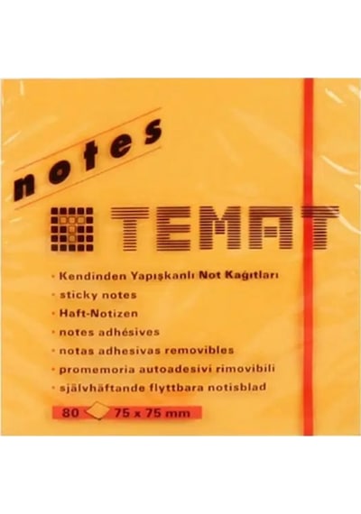 Temat Yapışkanlı Not Kağıdı 75x75 80 Yaprak Turuncu - 2 Adet