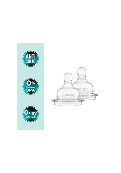 Mamajoo Anti-kolik Biberon Emzikleri 0ay+, Yavaş Akışlı, 2li Paket