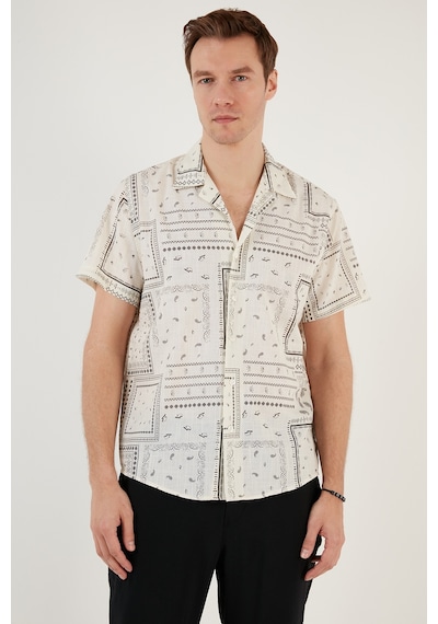 Buratti Pamuklu Regular Fit Kısa Kollu Erkek Gömlek Cf24S117514 Bej