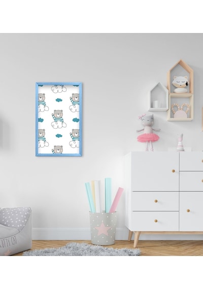 Bk Home Tatlı Ayıcık Tasarımlı Dekoratif Mavi Ahşap Çerçeveli Çoc (495493007)